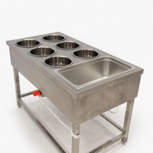 Stainless Steel Bain Marie with Rice Box (6 Jar Commercial Food Warmer Unit)