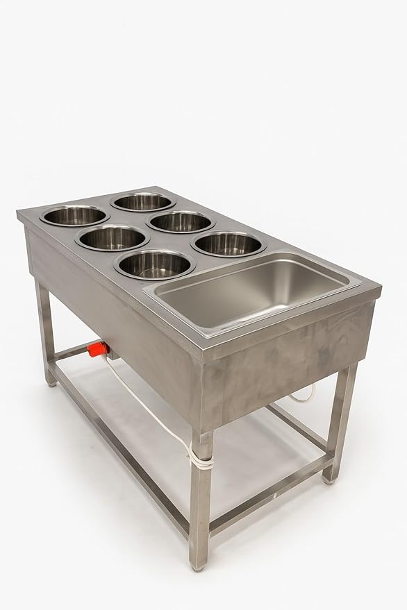 Stainless Steel Bain Marie with Rice Box (6 Jar Commercial Food Warmer Unit)