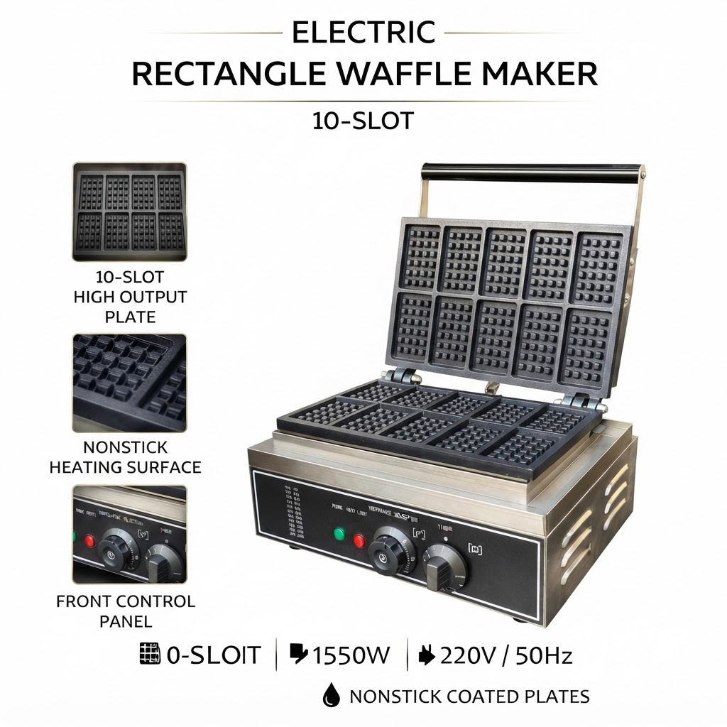 Electric Rectangle Waffle Maker – 10 Slot
