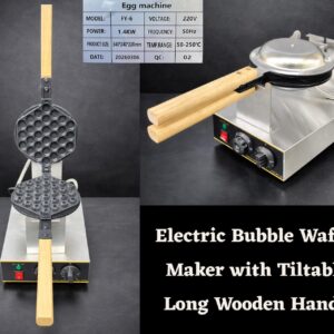 Electric Bubble Waffle Maker with Tiltable Long Wooden Handle