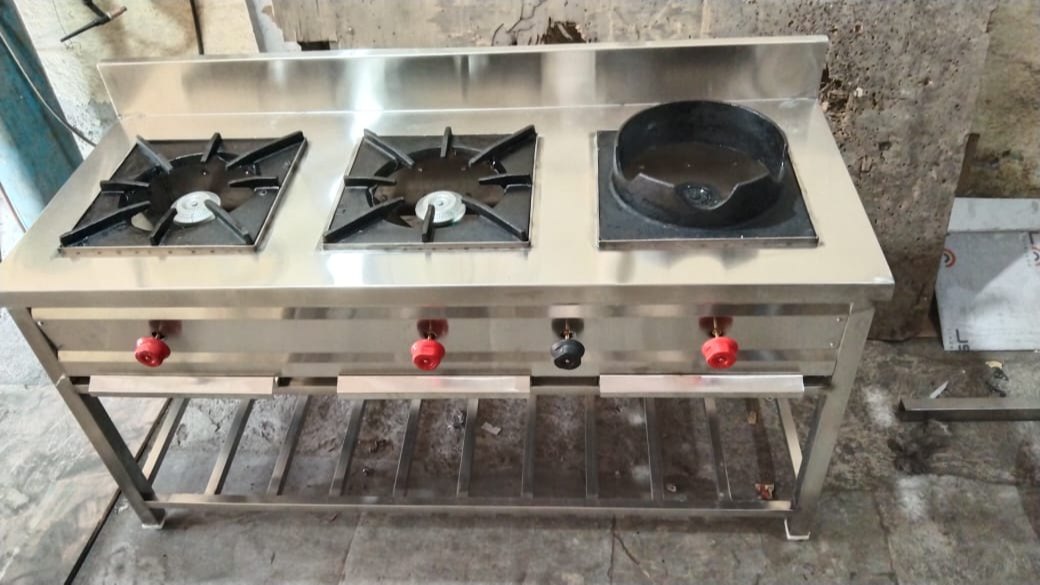 Stainless Steel Chinese Gas Burner (3 Burner Commercial Wok Cooking Range)