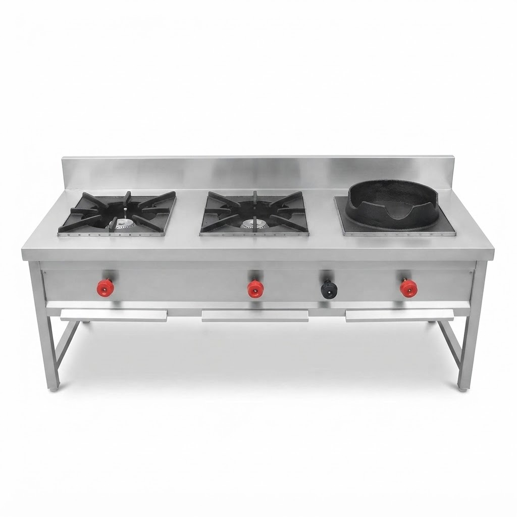 Stainless Steel Chinese Gas Burner (3 Burner Commercial Wok Cooking Range)