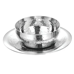 Hammered Stainless Steel Finger Bowl Set with Plate
