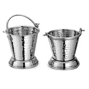 Hammered Stainless Steel Serving Bucket with Handle