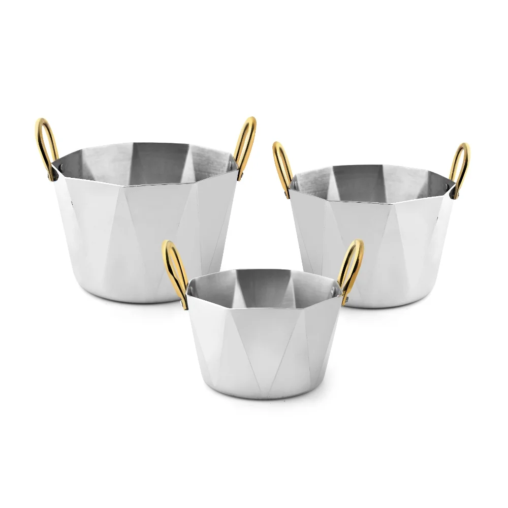 Hexagon Stainless Steel Bucket Bowl with Brass Handles