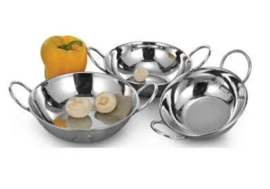 Stainless Steel Mini Kadai Set (Kadhai) with Handles – Set of 3
