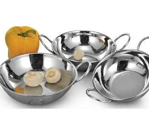 Stainless Steel Mini Kadai Set (Kadhai) with Handles – Set of 3