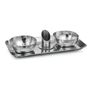 Stainless Steel Mukhwas Serving Plate with Bowls & Holder
