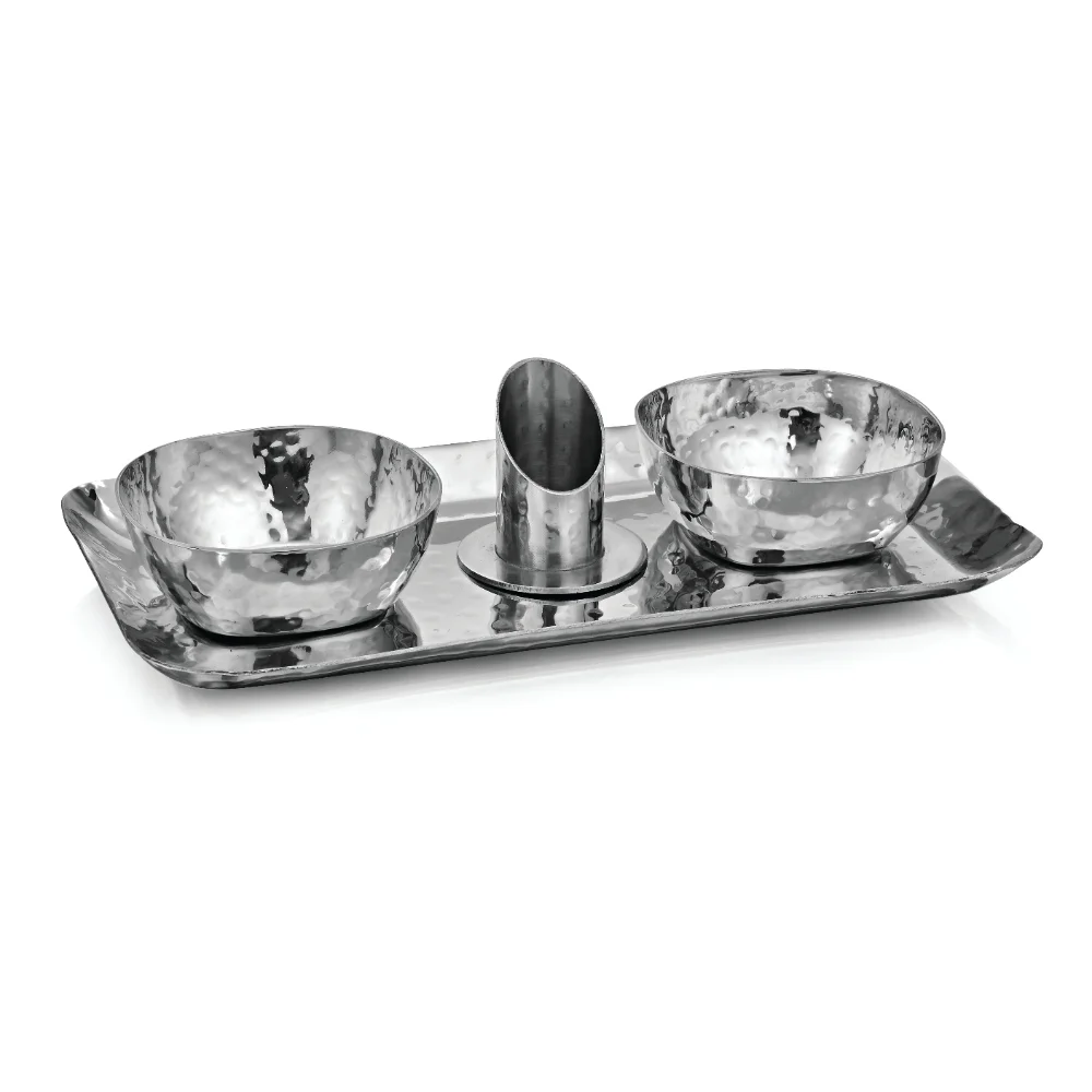 Stainless Steel Mukhwas Serving Plate with Bowls & Holder