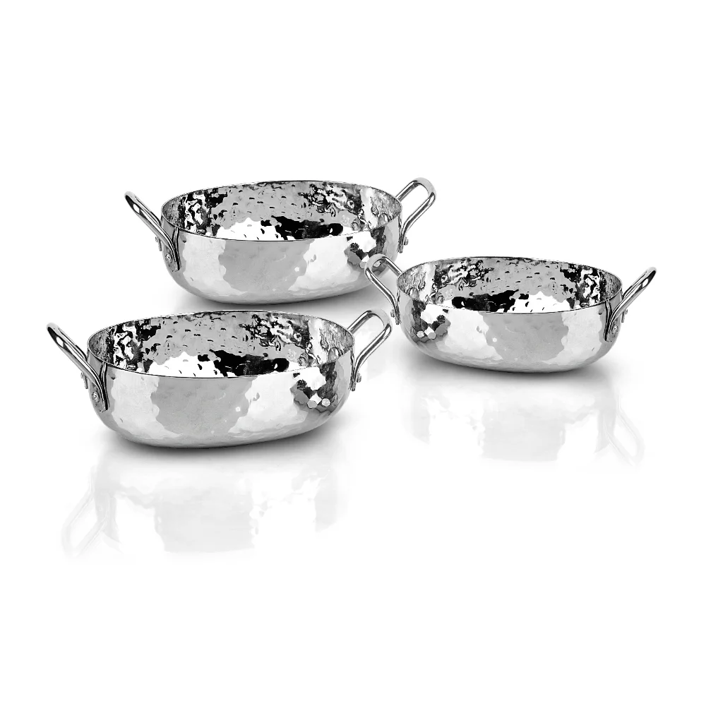 Stainless Steel Oval Boat Dish (Hammered Finish with Handles)