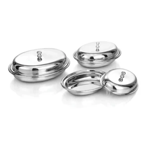 Stainless Steel Oval Serving Dish with Lid (Covered Handi Style)