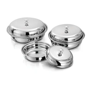 Round Curry Dish with Lid (Stainless Steel Serving Bowl)