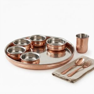 Premium Copper Belly Stainless Steel Thali Set