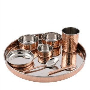 Hammered Copper Steel Thali Set
