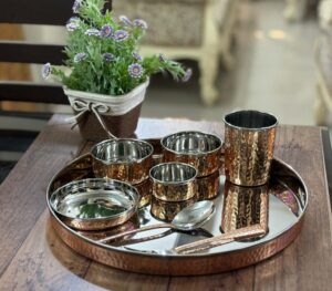 Hammered Copper Steel Thali Set