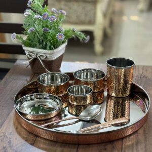 Hammered Copper Steel Thali Set