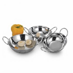 Stainless Steel Mini Kadai Set (Kadhai) with Handles – Set of 3