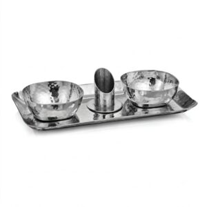Stainless Steel Mukhwas Serving Plate with Bowls & Holder