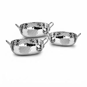 Stainless Steel Oval Boat Dish (Hammered Finish with Handles)