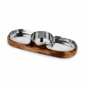 Oval Chip & Dip Serving Tray (Stainless Steel with Wooden Base)