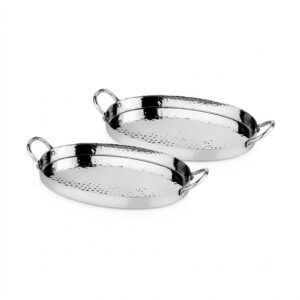 Stainless Steel Oval Flat Pan (Hammered Finish with Handles)
