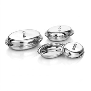 Stainless Steel Oval Serving Dish with Lid (Covered Handi Style)