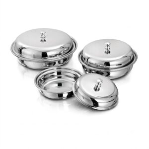 Round Curry Dish with Lid (Stainless Steel Serving Bowl)