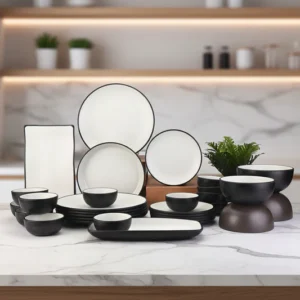 Two-Tone Black & White Melamine Tableware Set