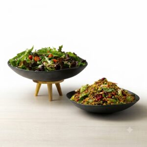 Melamine Buffet Bowl Set on Wood-Legged Riser