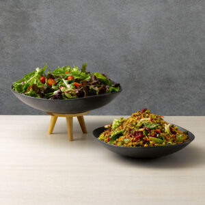 Melamine Buffet Bowl Set on Wood-Legged Riser