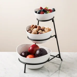3-Tiered White Bowl Display Stand