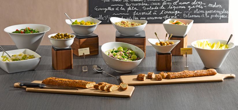 White Buffet Bowl and Serving Board Display