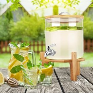 Premium Glass Beverage Dispenser with Wooden Stand