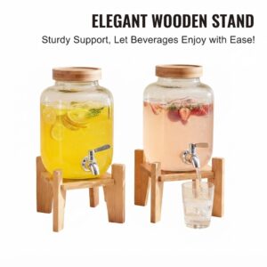 Premium Glass Beverage Dispenser with Wooden Stand