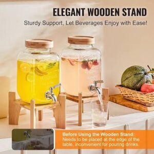 Premium Glass Beverage Dispenser with Wooden Stand