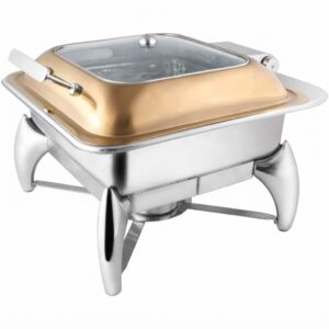 Square Hydraulic Chafing Dish with Gold Lid & Fish Leg Stand