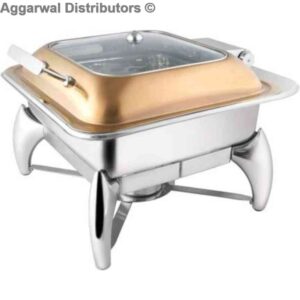 Square Hydraulic Chafing Dish with Gold Lid & Fish Leg Stand