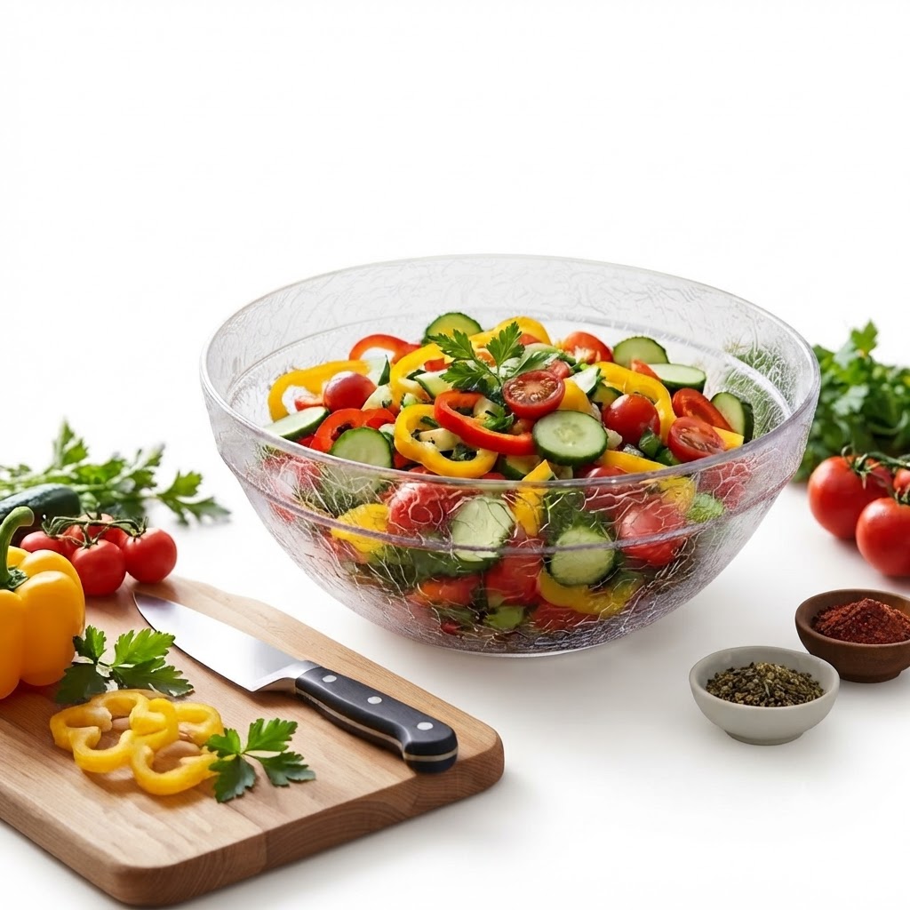 Clear Textured Plastic Salad Bowl