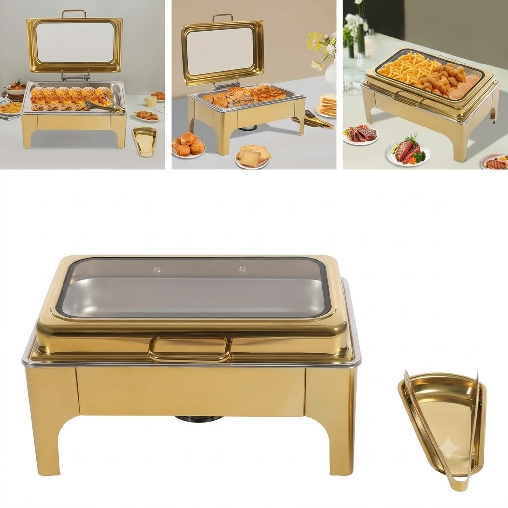 Gold PVD Rectangular Hydraulic Chafing Dish