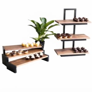 Wood and Black Metal Buffet Riser and Display Set