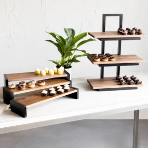 Wood and Black Metal Buffet Riser and Display Set