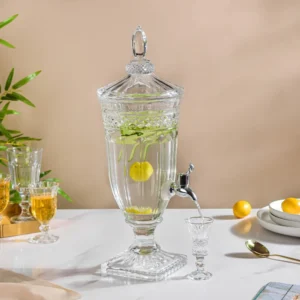 Elegant Crystal-Style Glass Beverage Dispenser