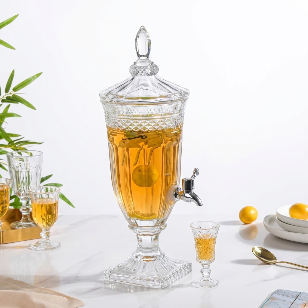 Elegant Crystal-Style Glass Beverage Dispenser