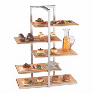 Stainless Steel and Wood Multi-Tiered Buffet Display Stand