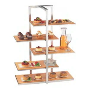 Stainless Steel and Wood Multi-Tiered Buffet Display Stand