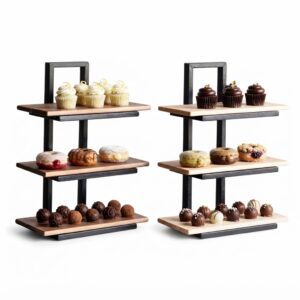 Wood and Black Metal 3-Tier Buffet Display Stands