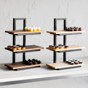 Wood and Black Metal 3-Tier Buffet Display Stands